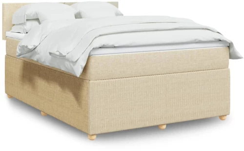 vidaXL Κρεβάτι Boxspring με Στρώμα Κρεμ 140x200 εκ. Υφασμάτινο