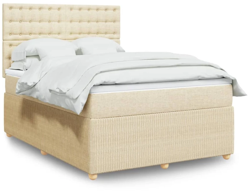 vidaXL Κρεβάτι Boxspring με Στρώμα Κρεμ 140x200 εκ. Υφασμάτινο