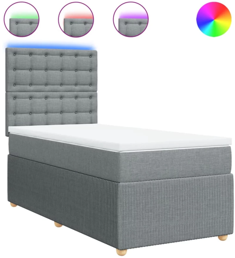 vidaXL Κρεβάτι Boxspring με Στρώμα Ανοιχτό Γκρι 90x200 εκ. Υφασμάτινο