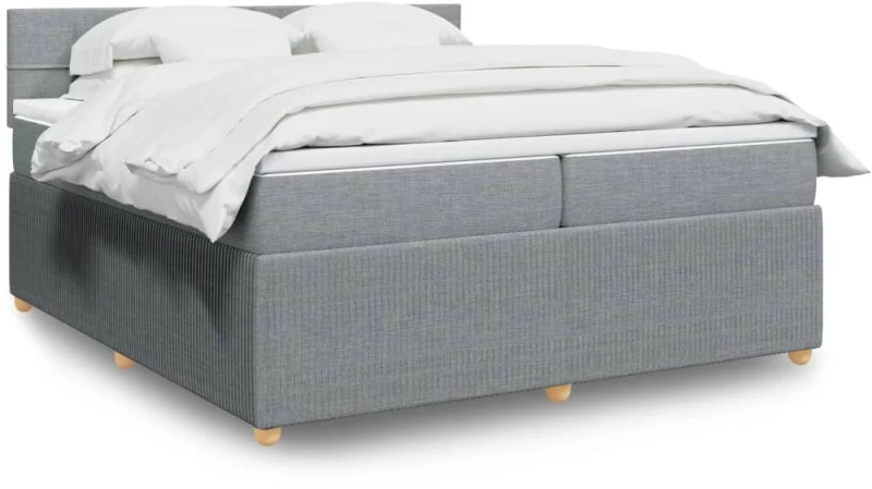 vidaXL Κρεβάτι Boxspring με Στρώμα Ανοιχτό Γκρι 200x200 εκ. Υφασμάτινο