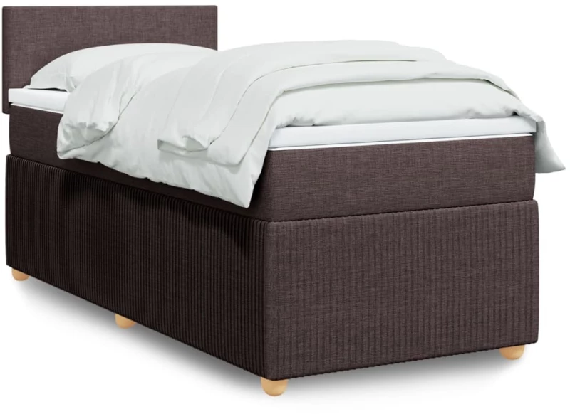 vidaXL Κρεβάτι Boxspring με Στρώμα Σκούρο Καφέ 90x200 εκ. Υφασμάτινο