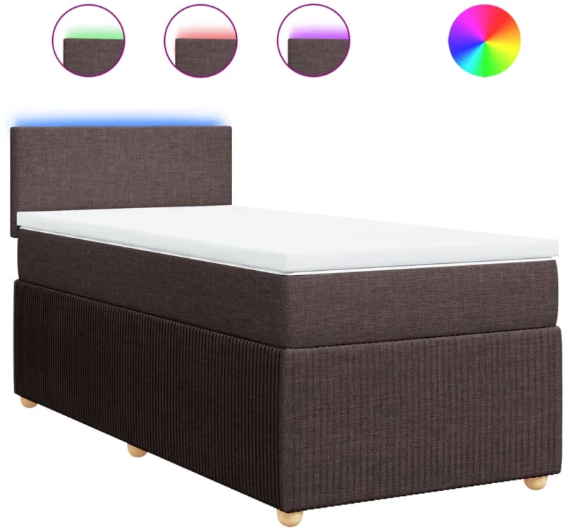 vidaXL Κρεβάτι Boxspring με Στρώμα Σκούρο Καφέ 90x200 εκ. Υφασμάτινο