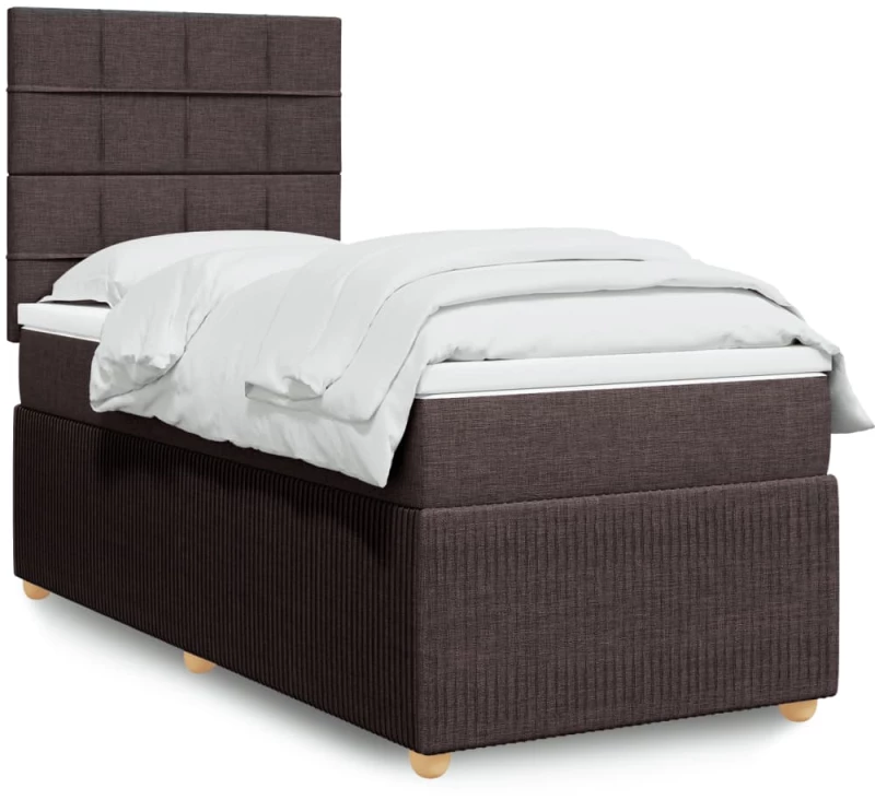 vidaXL Κρεβάτι Boxspring με Στρώμα Σκούρο Καφέ 90x200 εκ. Υφασμάτινο