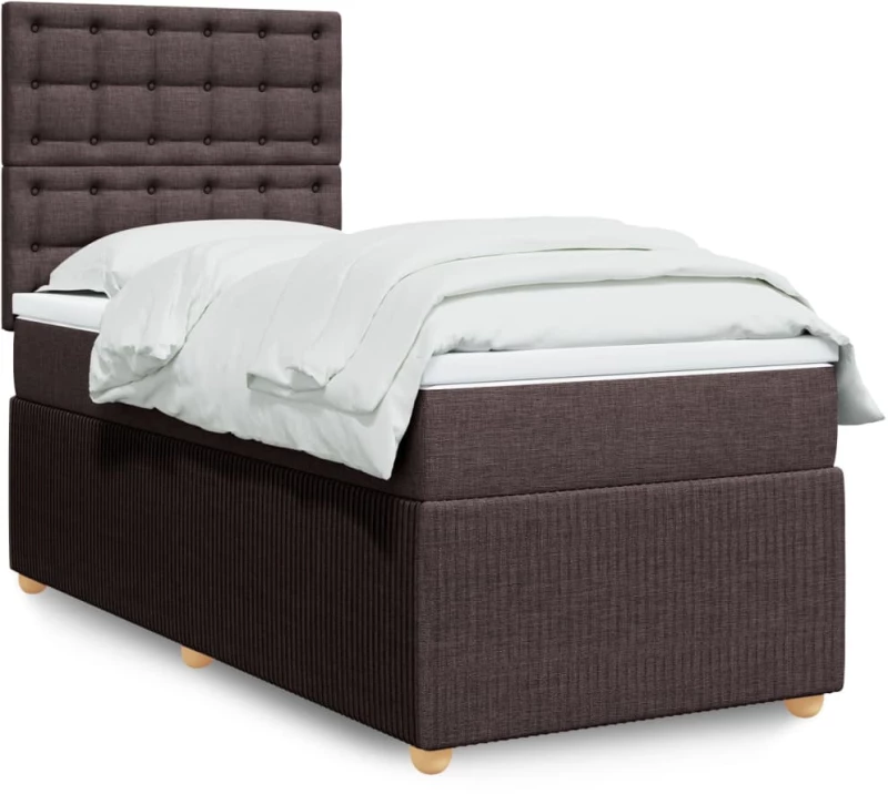 vidaXL Κρεβάτι Boxspring με Στρώμα Σκούρο Καφέ 90x190 εκ. Υφασμάτινο