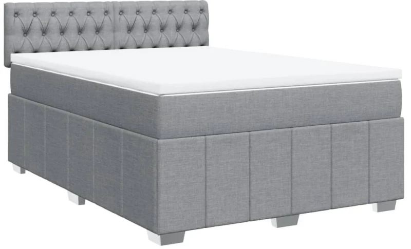 vidaXL Κρεβάτι Boxspring με Στρώμα Ανοιχτό Γκρι 140x190 εκ. Υφασμάτινο