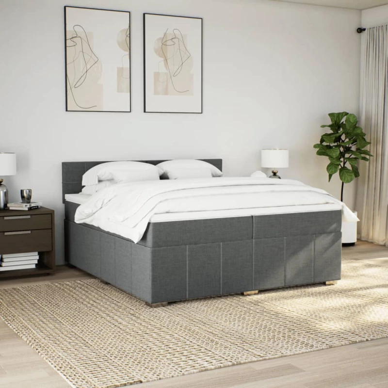 vidaXL Κρεβάτι Boxspring με Στρώμα Σκούρο Γκρι 200x200 εκ. Υφασμάτινο