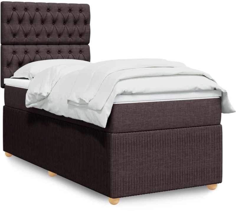 vidaXL Κρεβάτι Boxspring με Στρώμα Σκούρο Καφέ 100x200 εκ. Υφασμάτινο