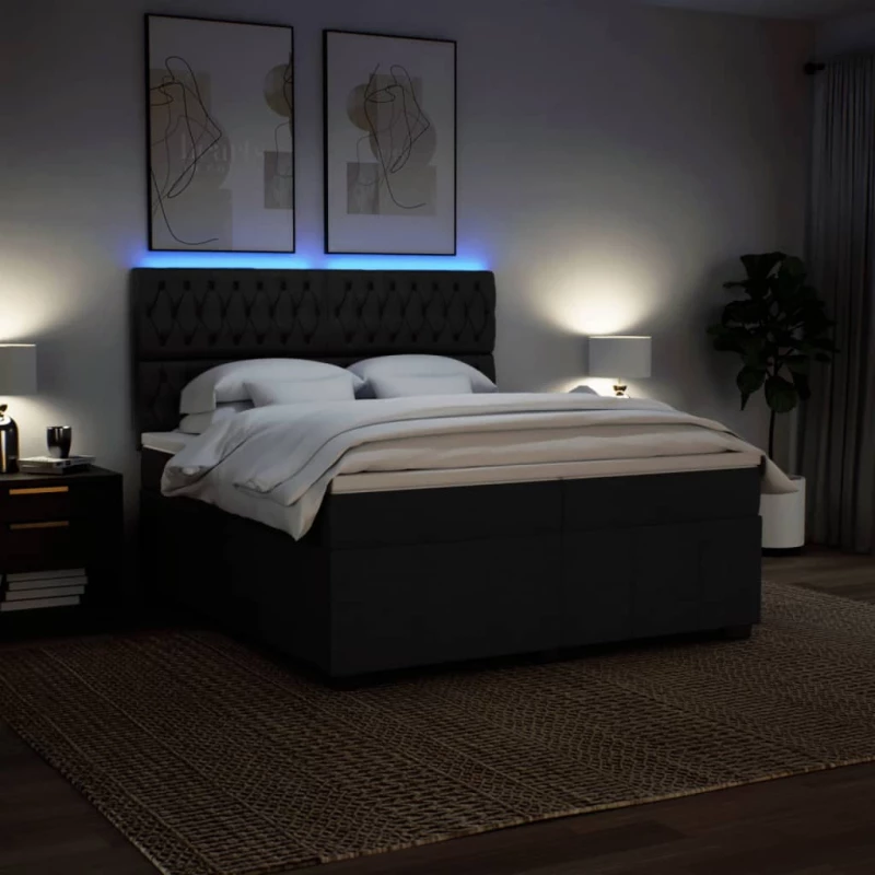 vidaXL Κρεβάτι Boxspring με Στρώμα Μαύρο 200x200 εκ. Υφασμάτινο
