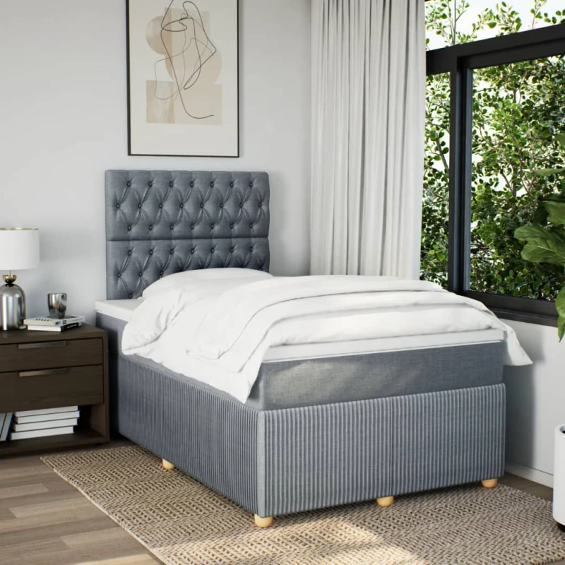 vidaXL Κρεβάτι Boxspring με Στρώμα Ανοιχτό Γκρι 120x190 εκ. Υφασμάτινο
