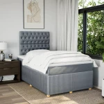 vidaXL Κρεβάτι Boxspring με Στρώμα Ανοιχτό Γκρι 120x190 εκ. Υφασμάτινο