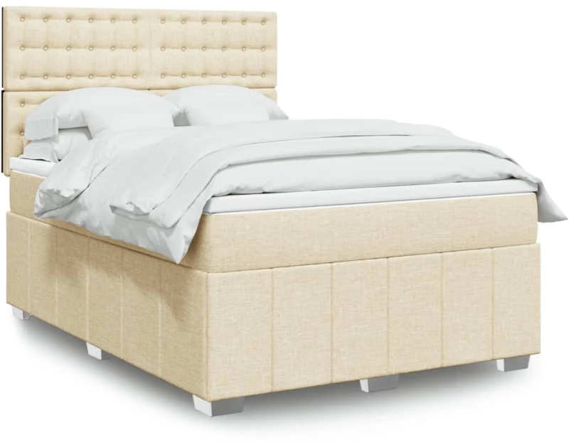 vidaXL Κρεβάτι Boxspring με Στρώμα Κρεμ 140x200 εκ. Υφασμάτινο