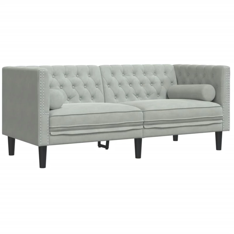 vidaXL Καναπές Διθέσιος Chesterfield με Στηρίγματα Αν. Γκρι Βελούδο