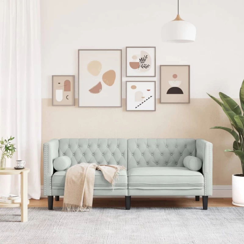 vidaXL Καναπές Διθέσιος Chesterfield με Στηρίγματα Αν. Γκρι Βελούδο