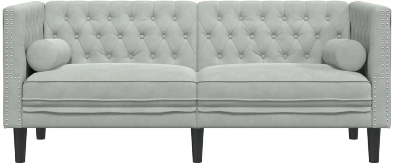vidaXL Καναπές Διθέσιος Chesterfield με Στηρίγματα Αν. Γκρι Βελούδο