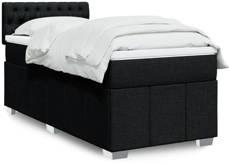 vidaXL Κρεβάτι Boxspring με Στρώμα Μαύρο 100 x 200 εκ. Υφασμάτινο