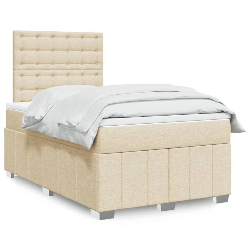vidaXL Κρεβάτι Boxspring με Στρώμα Κρεμ 120x190 εκ. Υφασμάτινο