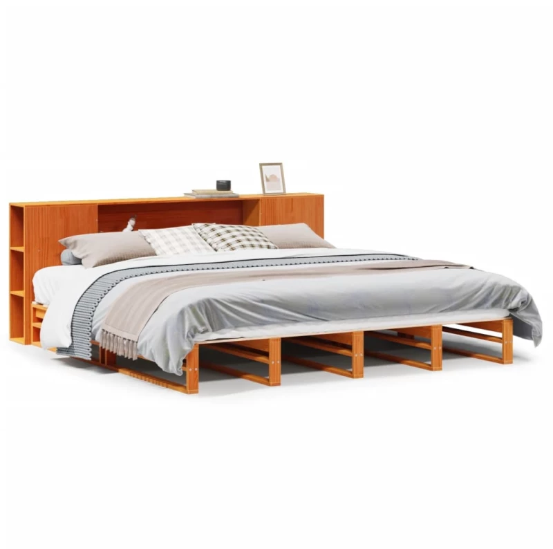vidaXL Κρεβάτι Βιβλιοθήκη Χωρίς Στρώμα Καφέ 200x200 εκ Μασίφ Πεύκο