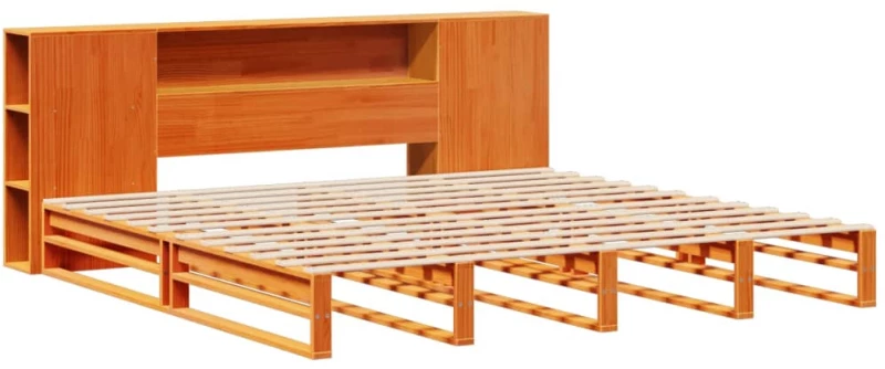 vidaXL Κρεβάτι Βιβλιοθήκη Χωρίς Στρώμα Καφέ 200x200 εκ Μασίφ Πεύκο