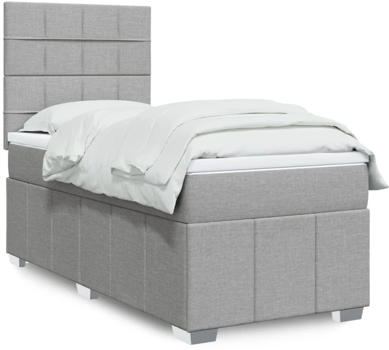 vidaXL Κρεβάτι Boxspring με Στρώμα Ανοιχτό Γκρι 100x200 εκ. Υφασμάτινο