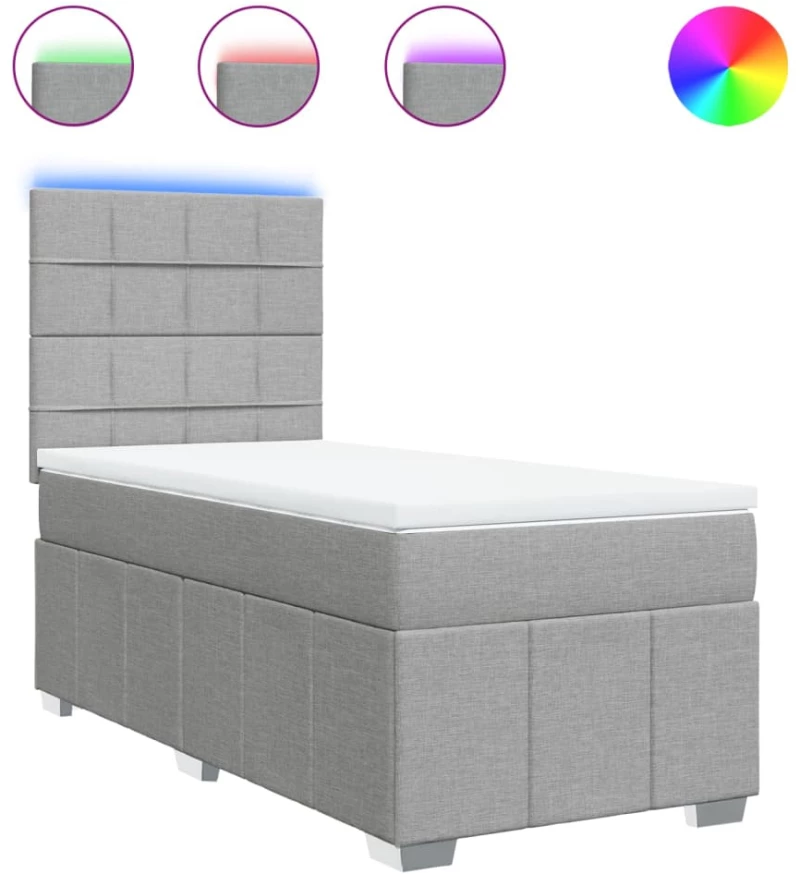 vidaXL Κρεβάτι Boxspring με Στρώμα Ανοιχτό Γκρι 100x200 εκ. Υφασμάτινο