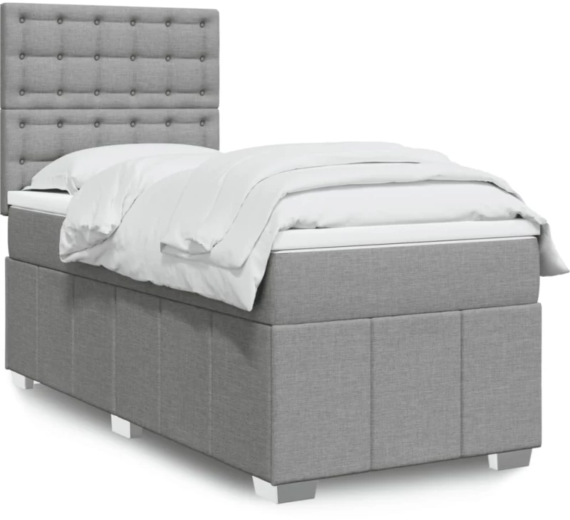 vidaXL Κρεβάτι Boxspring με Στρώμα Ανοιχτό Γκρι 100x200 εκ. Υφασμάτινο