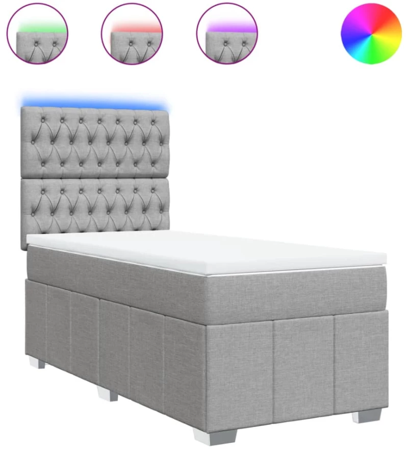 vidaXL Κρεβάτι Boxspring με Στρώμα Ανοιχτό Γκρι 90x190 εκ. Υφασμάτινο