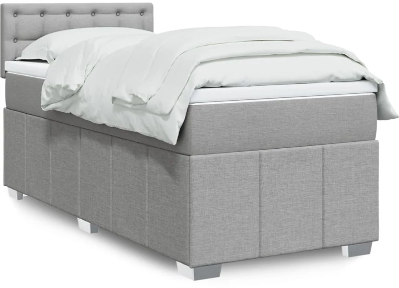 vidaXL Κρεβάτι Boxspring με Στρώμα Ανοιχτό Γκρι 90x190 εκ. Υφασμάτινο