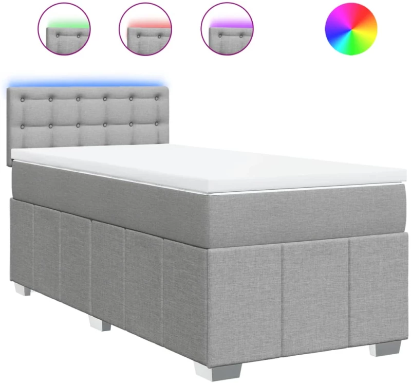 vidaXL Κρεβάτι Boxspring με Στρώμα Ανοιχτό Γκρι 90x190 εκ. Υφασμάτινο