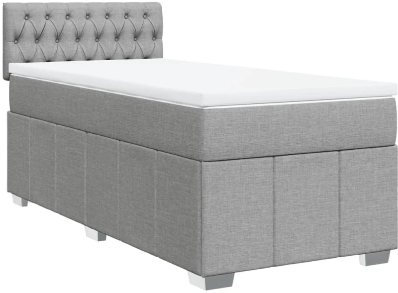 vidaXL Κρεβάτι Boxspring με Στρώμα Ανοιχτό Γκρι 90x190 εκ. Υφασμάτινο