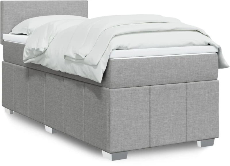 vidaXL Κρεβάτι Boxspring με Στρώμα Ανοιχτό Γκρι 100x200 εκ. Υφασμάτινο