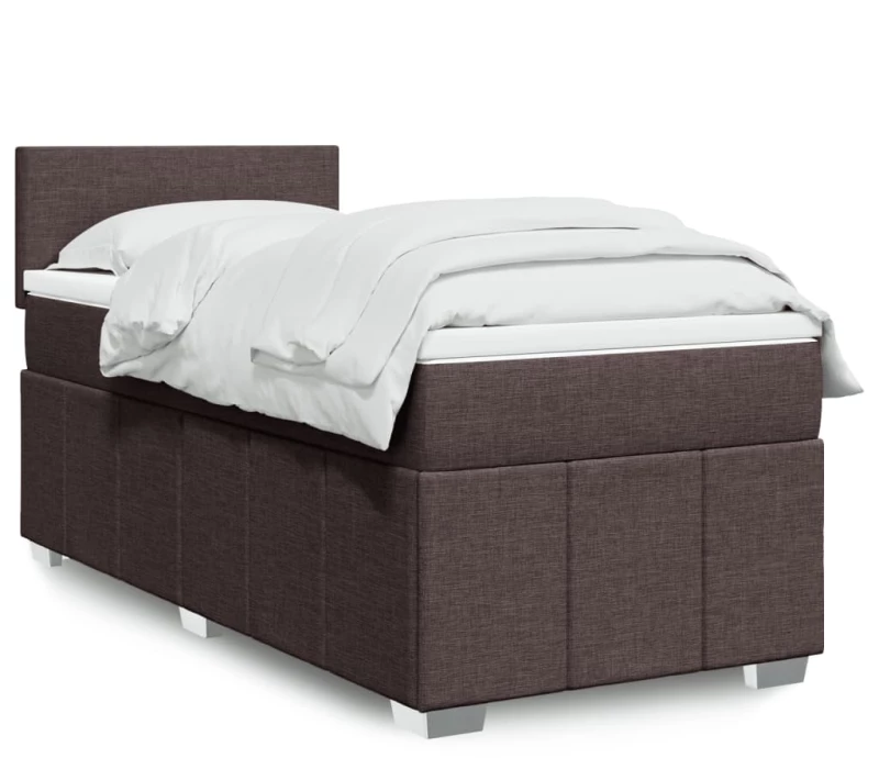 vidaXL Κρεβάτι Boxspring με Στρώμα Σκούρο Καφέ 100x200 εκ. Υφασμάτινο