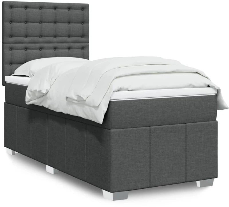 vidaXL Κρεβάτι Boxspring με Στρώμα Σκούρο Γκρι 90x190 εκ. Υφασμάτινο