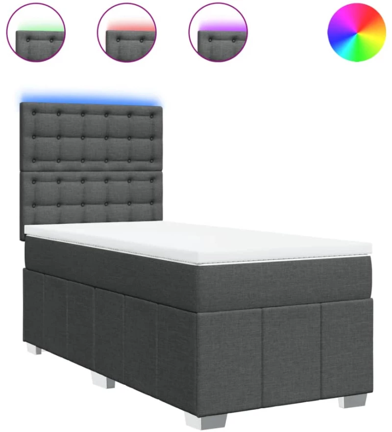 vidaXL Κρεβάτι Boxspring με Στρώμα Σκούρο Γκρι 90x190 εκ. Υφασμάτινο