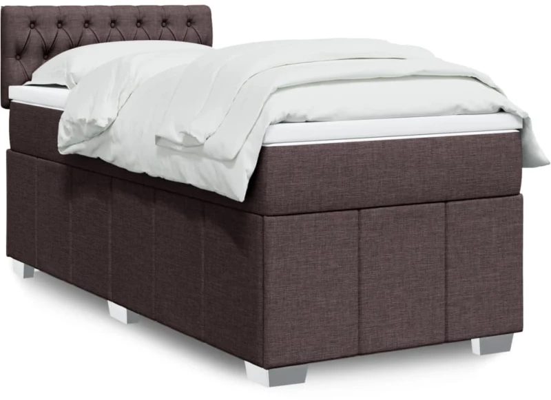vidaXL Κρεβάτι Boxspring με Στρώμα Σκούρο Καφέ 100x200 εκ. Υφασμάτινο
