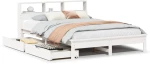 vidaXL Κρεβάτι Βιβλιοθήκη Χωρίς Στρώμα Λευκό 135x190 εκ Μασίφ Πεύκο
