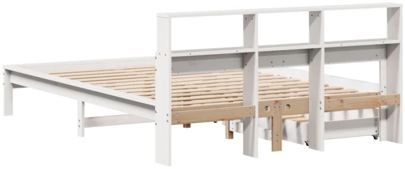 vidaXL Κρεβάτι Βιβλιοθήκη Χωρίς Στρώμα Λευκό 135x190 εκ Μασίφ Πεύκο