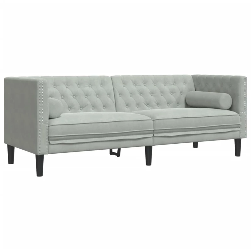 vidaXL Καναπές Chesterfield Σετ 2 Τεμ. με Στηρίγματα Αν. Γκρι Βελούδο