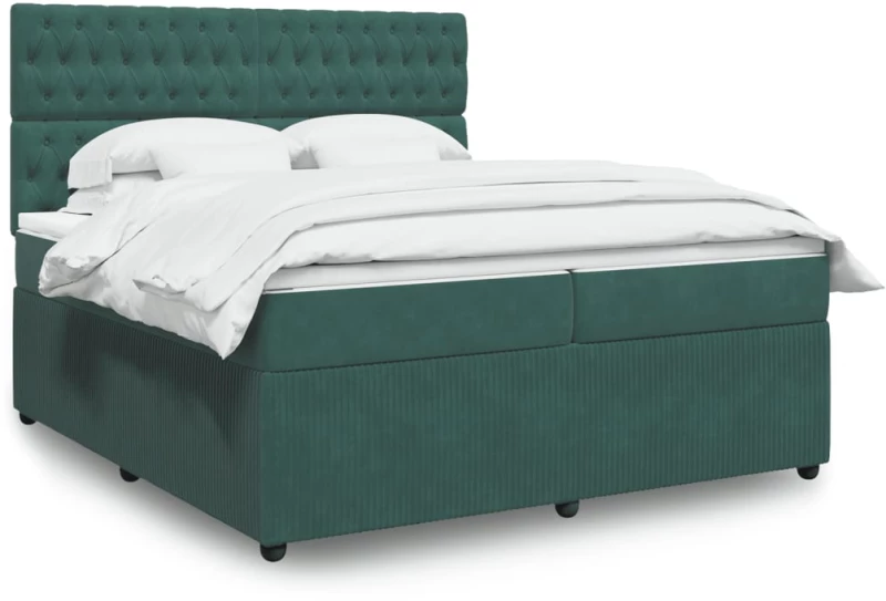 vidaXL Κρεβάτι Boxspring με Στρώμα Σκούρο Πράσινο 200x200εκ. Βελούδινο