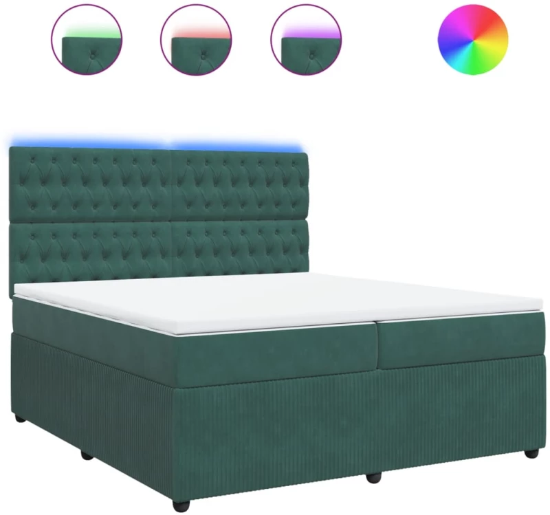 vidaXL Κρεβάτι Boxspring με Στρώμα Σκούρο Πράσινο 200x200εκ. Βελούδινο