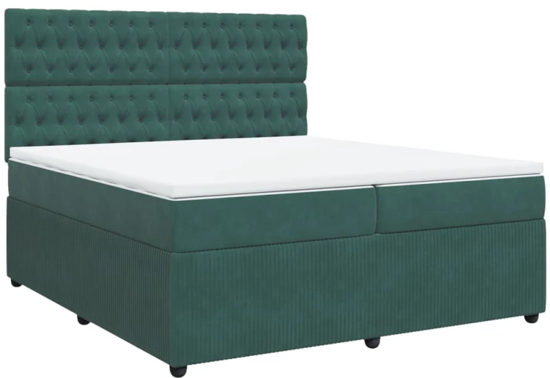 vidaXL Κρεβάτι Boxspring με Στρώμα Σκούρο Πράσινο 200x200εκ. Βελούδινο