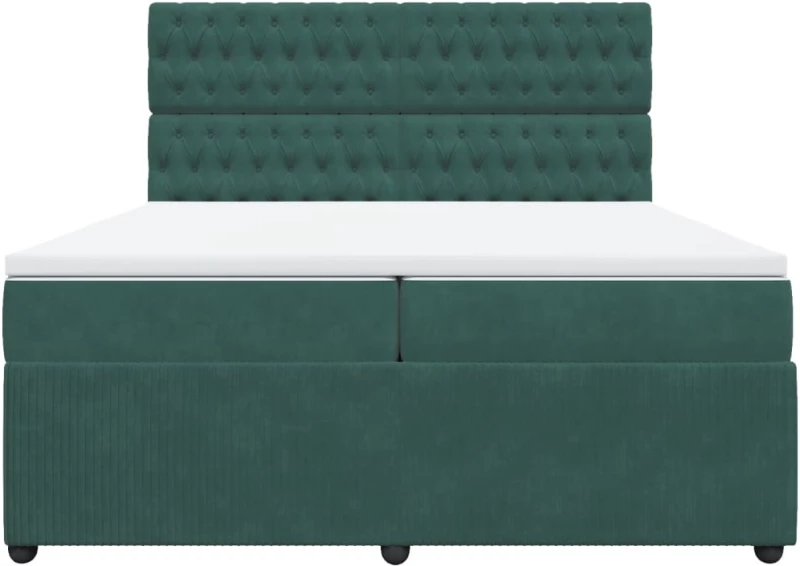 vidaXL Κρεβάτι Boxspring με Στρώμα Σκούρο Πράσινο 200x200εκ. Βελούδινο