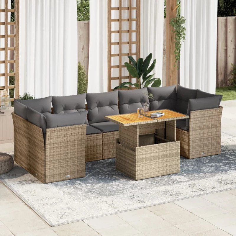 vidaXL Σαλόνι Κήπου Σετ 8 τεμ. Μπεζ Συνθετικό Ρατάν με Μαξιλάρια