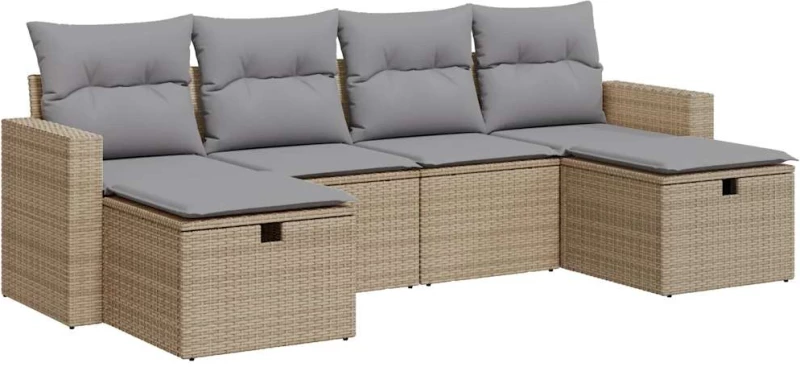 vidaXL Σετ Καναπέ Κήπου 6 τεμ. Μπεζ Συνθετικό Ρατάν με Μαξιλάρια