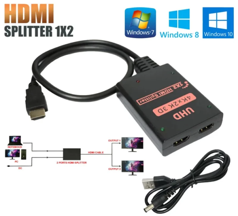 POWERTECH HDMI splitter CAB-H173, 1-in σε 2-out, 4K/30Hz, HDR/HDCP, μαύρο