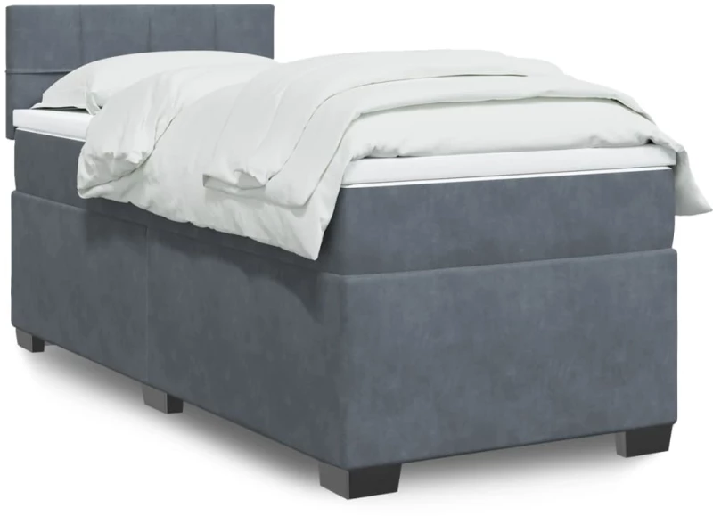 vidaXL Κρεβάτι Boxspring με Στρώμα Σκούρο Γκρι 100x200 εκ. Βελούδινο