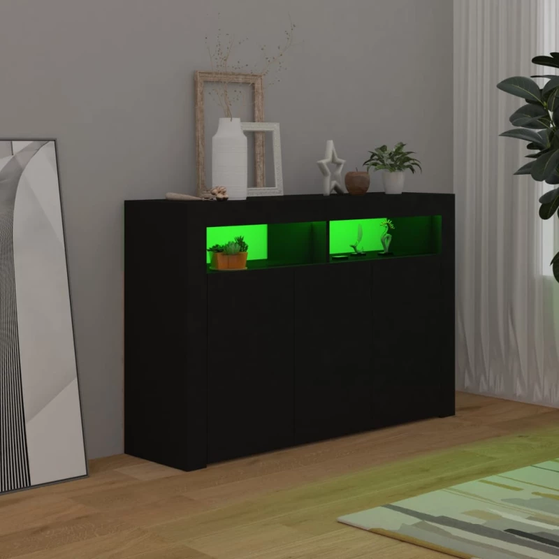 vidaXL Μπουφές με LED Μαύρος 115,5x30x75 εκ.
