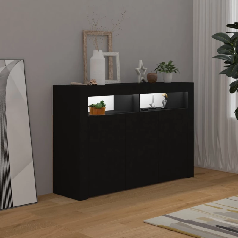 vidaXL Μπουφές με LED Μαύρος 115,5x30x75 εκ.