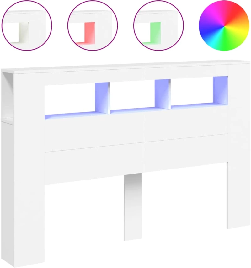 vidaXL Κεφαλάρι Κρεβατιού με LED Λευκό 160x18,5x103,5 εκ Επεξεργ. Ξύλο