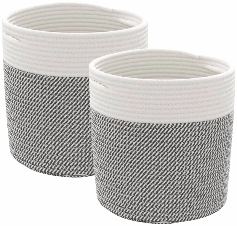 vidaXL Καλάθια Αποθήκευσης 2 τεμ. Γκρι/Λευκό Ø28 x 28 εκ. Βαμβακερά
