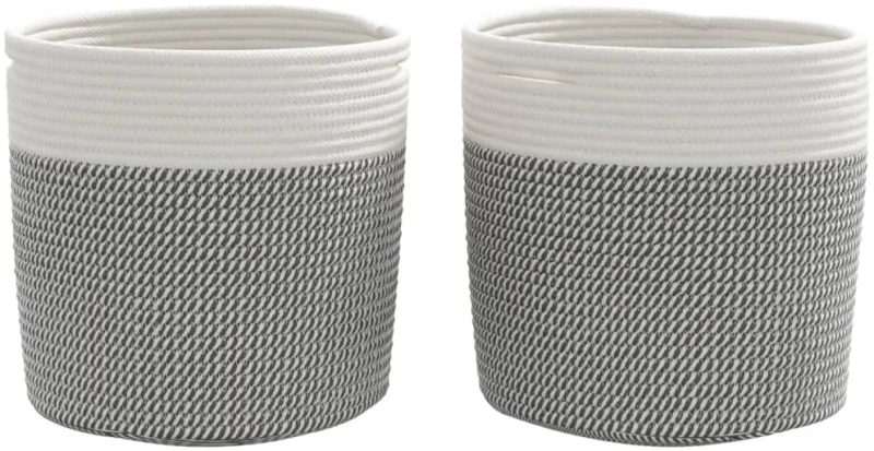 vidaXL Καλάθια Αποθήκευσης 2 τεμ. Γκρι/Λευκό Ø28 x 28 εκ. Βαμβακερά